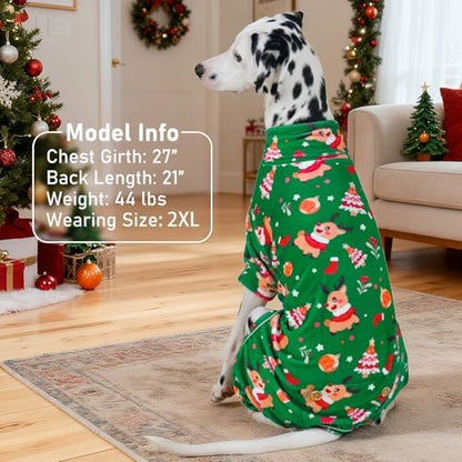 KYEESE Dog Christmas Pajamas for Small Dogs Green Reindeer Velvet Onesie
