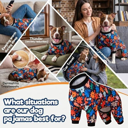 LovinPet Large Dog Clothes, Dog PJS, Wild Daisy Black Print, XL