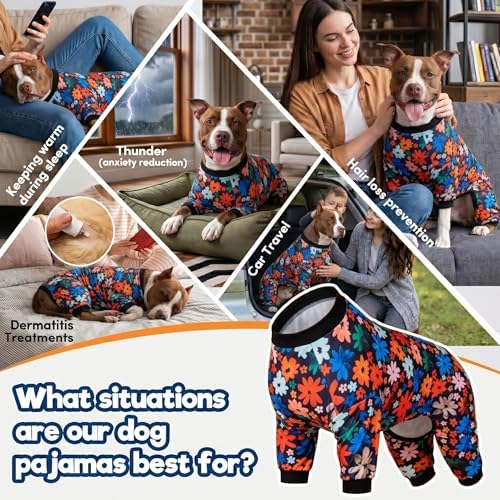 LovinPet Large Dog Clothes, Dog PJS, Wild Daisy Black Print, 3XL