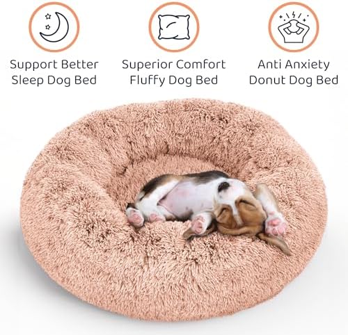 Calming Donut Dog Bed for Small Dogs, Round Dog Bed for Medium & Large Dogs