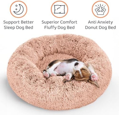 Calming Donut Dog Bed for Small Dogs, Round Dog Bed for Medium & Large Dogs