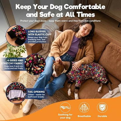LovinPet Pet Pajamas for Pit Bulls, Dog Pjs, Decoupage Ink Print, Black, M