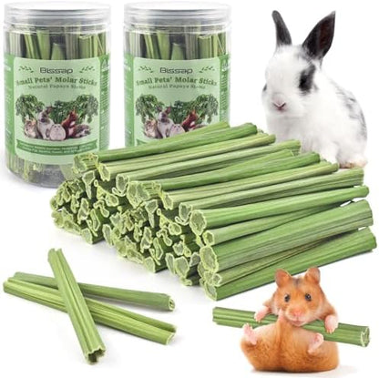 Bissap Rabbit Chew Sticks, Natural Papaya Stems Bunny Chews Treats for Rabbit Hamster Chinchilla Guinea Pig Small Animals Organic Molar Chewing Snack (100 PCS)