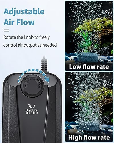 Uniclife Aquarium Air Pump Dual Outlet Fish Tank Aerator with Accessories for 5-200 Gallon Tank