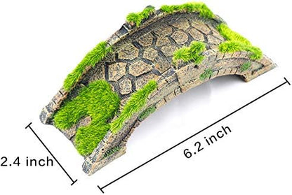 AQUA KT Fish Tank Decor Arch-Bridge Drawbridge with Grass for Aquarium Landscaping Decoration