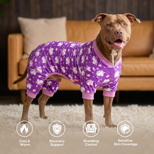KYEESE Velvet Dog Pajamas for Large Dogs Soft Onesie Shirt, Unicorn Purple