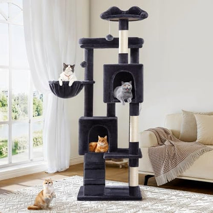 Allewie 64 Inches Multi-Level Cat Tree Tower for Indoor Cats, Dark Grey