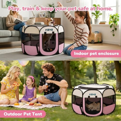 Dog Cat Small Animal Puppy Playpen Crate, Small, Pink