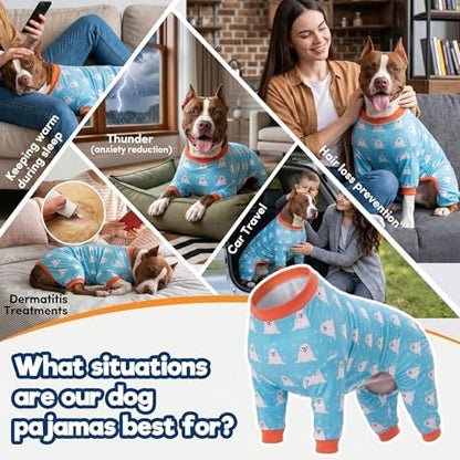LovinPet Large Big Dog Pajamas, Turquoise Sea Plants Print, Blue, M