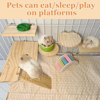Hamster Cage Platform L-Shaped Wooden Hamster Cage Accessories Rat Climbing Toys Ledge with Ladder for Sugar Glider Mice Mouse Squirrel (M)