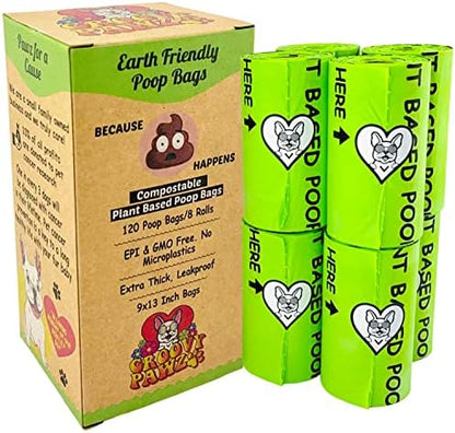 Certified Compostable Dog Poop Bags, 120 Count, Plant Based, Eco Friendly, Extra Strong, Leakproof, No Odor, Pet Supplies