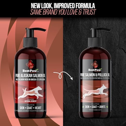 Wild Alaskan Salmon Oil for Dogs | Liquid Omega 3 Fish Oil with Pump | Skin and Coat, Joint and Heart Support | High Potency EPA and DHA | 16oz