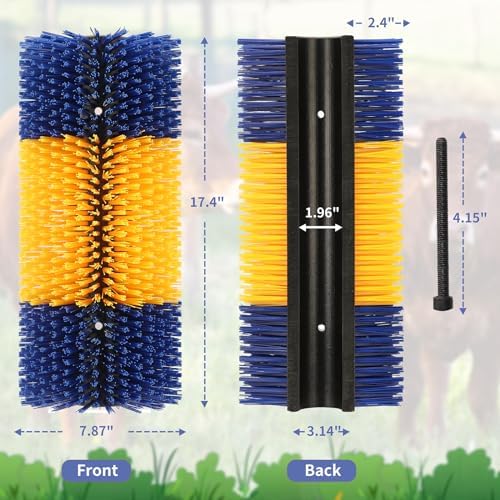 Livestock Scratch Brush, Cow Brush with 2 Screws, Cattle Scratcher, Horse Brushes for Grooming, Cattle Supplies for Horse, Goat, Cow, Pig Scratching Itch Relief (Blue & Yellow)