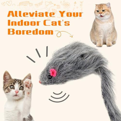 Cat Toys, 5 Pack Faux Fur Cat Mouse Toy, Interactive Cat Toy 6.3” Realistic Size Grey Furry Rattle Mouse Without Catnip Kitten Mice Toy for Bored Indoor Adult Cat, Feline Chew Toy Self Play