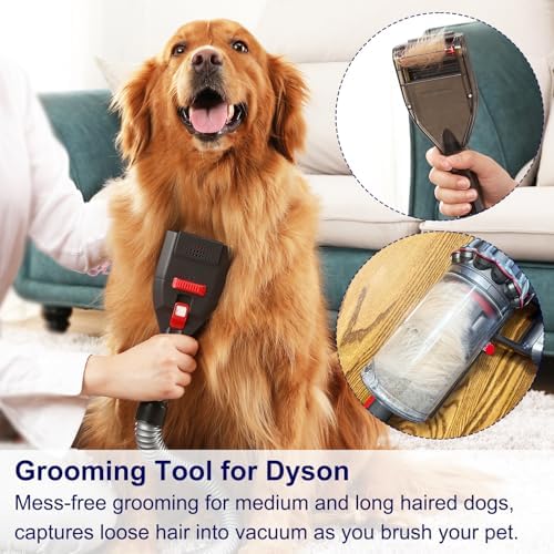 Dog Hair Vacuum Attachment for Dyson Vacuums, Pet Grooming Tool with Extension Hose and Adapter, Compatible with V6 V7 V8 V10 V11 V12 V15 Gen5 Animal Ball Upright Canister Cordless Stick Models