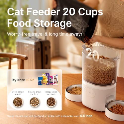 Automatic Cat Feeder for 2 Cats, Dual Cat Feeder with 5G WiFi APP