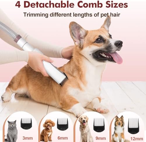 Dog Grooming Kit, 3.2L Large Capacity Pet Grooming Vacuum for Dogs and Cats, 12,000Pa Strong Suction & Low Noise Pet Pro Grooming Tool with 5 Pets Grooming Tools for Shedding Pets and Cats