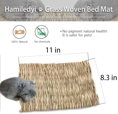 Hamiledyi 10Pcs Rabbit Grass Mat Natural Woven Bunny Straw Bed Chew Toys