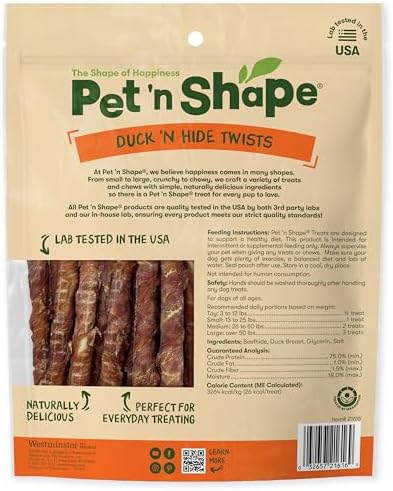 Pet 'n Shape Duck 'n Hide Twists - Duck Wrapped Rawhide Natural Dog Treats, Small, 1 Pound (Pack of 1)