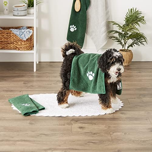 Bone Dry Pet Grooming, Embroidered Microfiber Towel Drying Collection, 15x30, Hunter Green