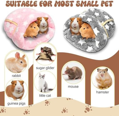 Wenqik 2 Pcs Guinea Pig Fleece Hideouts, Gray, Light Pink, Pentagram