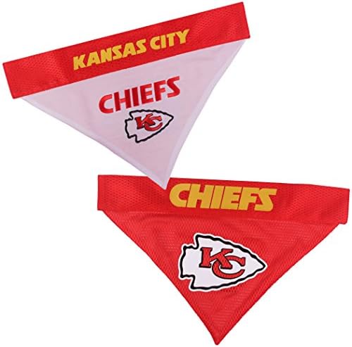 Pets First NFL DOG BANDANA - KANSAS CITY CHIEFS REVERSIBLE PET BANDANA. 2 Sided Sports Bandana with a PREMIUM Embroidery TEAM LOGO, Small/Medium. - 2 Sizes & 32 NFL Teams available (KCC-3217-S-M)