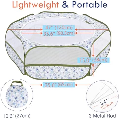 Pawaboo Small Animal Playpen with Zippered Cover, Blue + White Flower