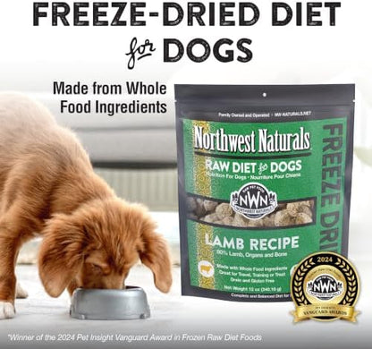 Northwest Naturals Freeze-Dried Lamb Dog Food - Bite-Sized Nuggets - Grain-Free, High-Protein, Raw Diet, Human-Grade, Limited Ingredients, All Natural, Nutrient-Dense, Healthy & Nutritious - 12 Oz