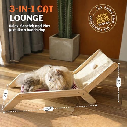 PETKARAY Cat Hammock with Coconut Palm Tree Scratching Post, Cozy Beach Chair Elevated Cat Beds, Original Lounger for Indoor Cats