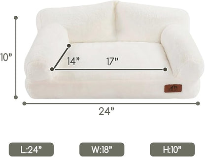 Hollypet Fluffy Dog Cat Bed Pet Couch Beds Plush Soft Warming Washable Puppy Bed for Small Medium Dogs and Large Cats, White, 24" L x 18" W x 10" Th
