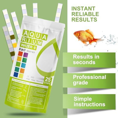 AAwipes Aquarium Ammonia Test Strips 8-in-1 |250 Strips Bag Packs| Quick & Accurate Water Testing Test pH, Carbonate, Alkalinity, Hardness, Chlorine, Nitrite, etc. (K02-250)