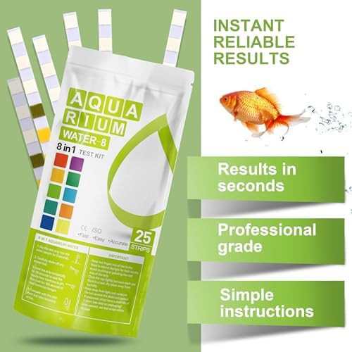 AAwipes Aquarium Ammonia Test Strips 8-in-1 |25 Strips | Quick & Accurate Water Testing Test pH, Ammonia, Alkalinity, Hardness, Chlorine, Nitrite, etc. (K02-25)