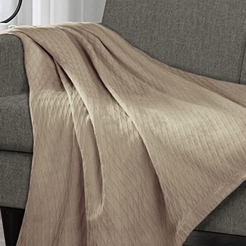 Superior Diamond Weave Blanket, 100% Cotton Cover for Home, Couch, Bed, Soft, Warm Blankets, Boho Aesthetic, Comfy, Cozy, and Cute Covers, Decorative Bedding Essentials, King, Khaki