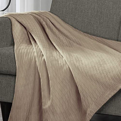 Superior Diamond Weave Blanket, 100% Cotton Cover for Home, Couch, Bed, Soft, Warm Blankets, Boho Aesthetic, Comfy, Cozy, and Cute Covers, Decorative Bedding Essentials, King, Khaki