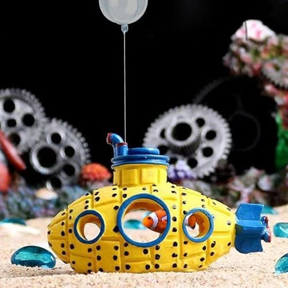 Floating Retro Submarine, Fish Tank Decoration for Aquarium, Yellow