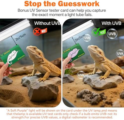 T5 10.0 UVB Reptile Light Fixture Combo Kit 8W 12'', with UV Sensor Card