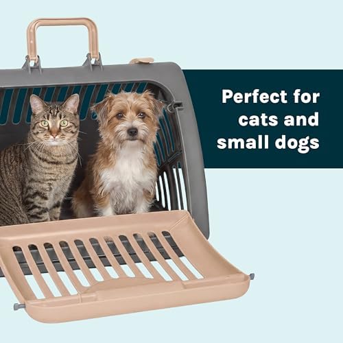 SportPet Designs Foldable Travel Cat Carrier - Front Door Plastic Collapsible Carrier, Gray and Tan, Medium (Pack of 1)