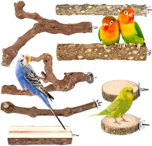 8 Pcs Natural Grape Wood Bird Perch & Platform Set for Cages