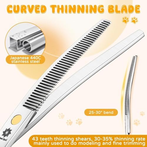 Dream Reach Dog Grooming Scissors - 7'' Curved Dog Shears Set with Ergonomic Handle, Professional Sharp Trimming Curved Scissors and Comb for Pet