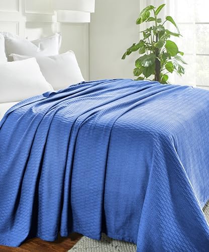 Superior Diamond Weave All-Season Cotton Blanket, Cover for Home, Couch, Bed, Soft, Warm Blankets, Boho Aesthetic, Comfy, Cozy Covers, Decorative Bedding Essentials, Full/Queen, Merritt Blue