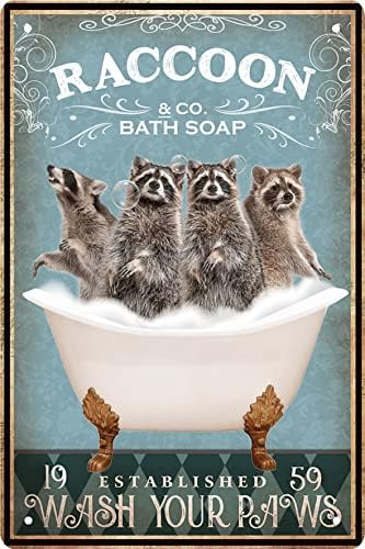 Funny Raccoon Decor Vintage Bathroom and Bathtub Metal Tin Sign Decor Raccoon Pet lovers Gift Farm Home Bar Bathroom Man Cave Retro Wall Art Poster Sign Accessories 8x12 In