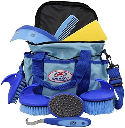 Derby Originals 9Piece Horse Grooming Set with Matching Nylon Carry Bag - Available in 8 Fun Colors, Light Blue & Royal Blue, Model Number: 91-7035-BLU
