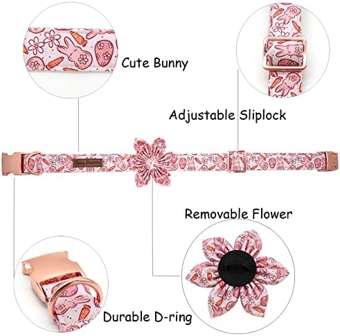 Easter Dog Collar with Flower- Pink Bunny Dog Collar Flower for Dogs Flower Pet Adjustable Dog Collar Girl Boy Dog Collar for Large Dogs
