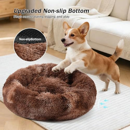 NOYAL Donut Dog Bed for Small Medium Pets, Plush Calming Faux Fur