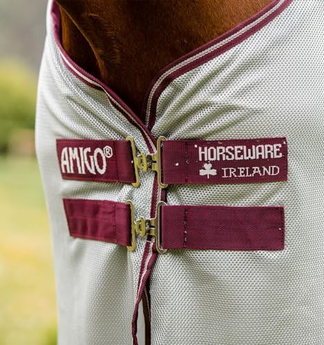 Horseware® Amigo® Bug Buster with No-Fly Zone™ Fly Sheet - Silver/Burgundy & White, 81 inches