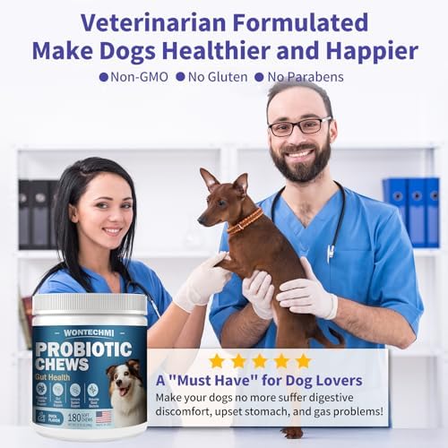 Probiotics for Dogs, Improve Itchy Skin Itchy Ears, Gut Health, Yeast Balance, Allergies, Immunity, Dog Probiotics and Digestive Enzymes with Prebiotics, Reduce Diarrhea (180 Chews, Duck)