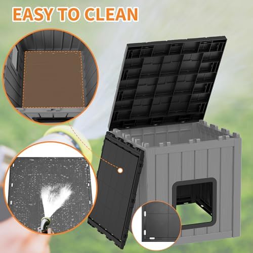 NUNU LAB Cat Litter Box Enclosure, Outdoor Cat House – Weatherproof & UV Resistant PP Material Shelter with Sloped Asphalt Roof, Durable Cat Condo for Garden, Patio, and Backyard (Black, Large)