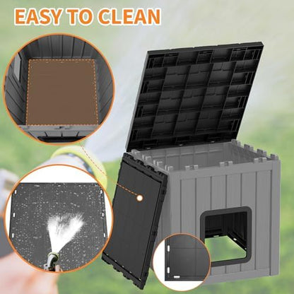NUNU LAB Cat Litter Box Enclosure, Outdoor Cat House – Weatherproof & UV Resistant PP Material Shelter with Sloped Asphalt Roof, Durable Cat Condo for Garden, Patio, and Backyard (Black, Large)