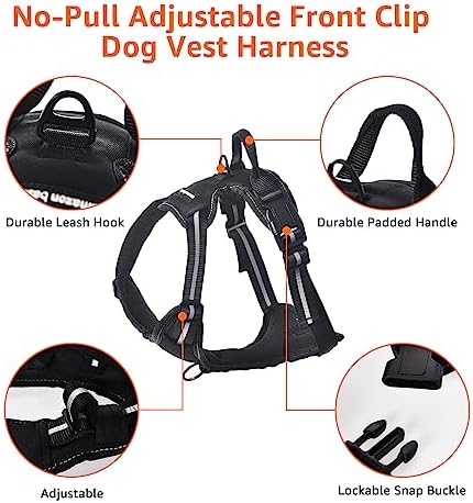 Amazon Basics No-Pull Dog Harness, Soft Padded Adjustable Vest with Reflective Stripes, Sturdy, Small, Black