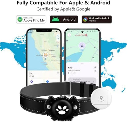 2-in-1 GPS Tracker for Cats: Smart Pet Collar with Real-Time Tracking,No Monthly Fee/Subscription (iOS & Android) Waterproof, Anti-Lost,365-Day Long Battery Life GPS Tracker Cat Collar (Black)